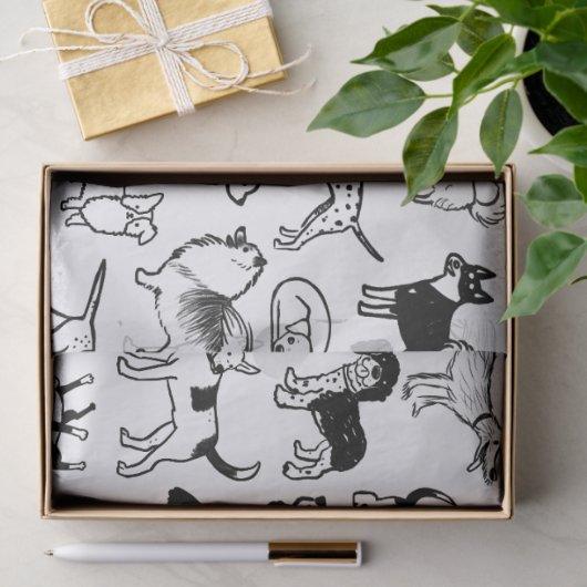 白黒の犬のパターン |かわいい犬の恋人 薄葉紙 (ギフト)