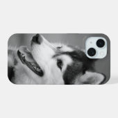白黒の犬の写真をカスタマイズできるグッズ iPhone 15ケース (裏面横)