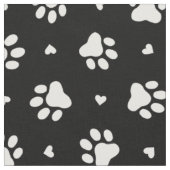 白黒の犬の手のプリントとハートパターン ファブリック (クローズアップ)