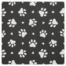 白黒の犬の手のプリントとハートパターン ファブリック