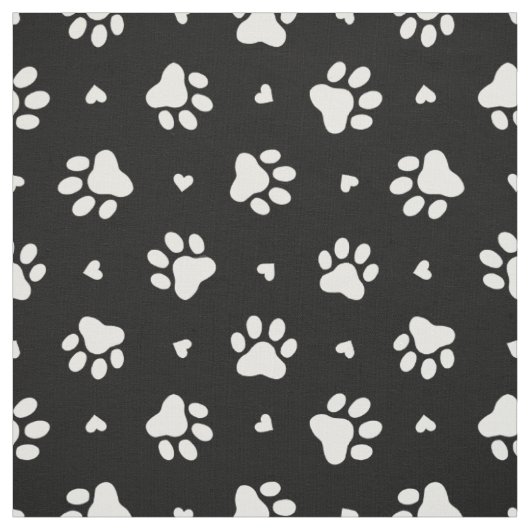 白黒の犬の手のプリントとハートパターン ファブリック (見本)