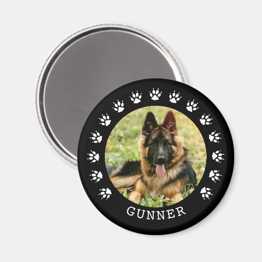 白黒の犬の手のプリントフレームのペットの写真 マグネット (正面/裏面)