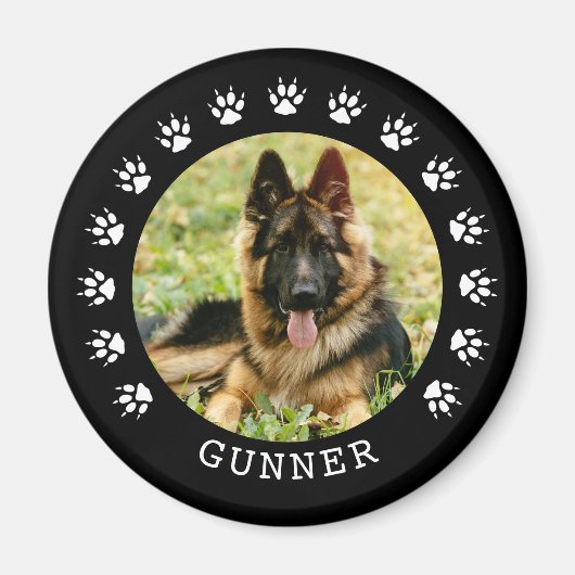 白黒の犬の手のプリントフレームのペットの写真 マグネット (正面)