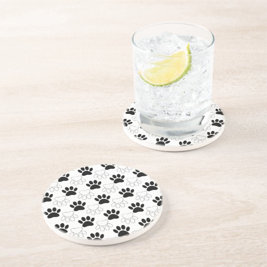白黒の犬の手の印刷パターン コースター (側面)