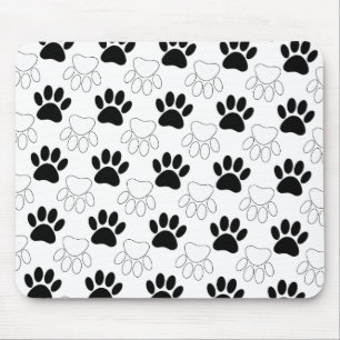 白黒の犬の手の印刷パターン マウスパッド