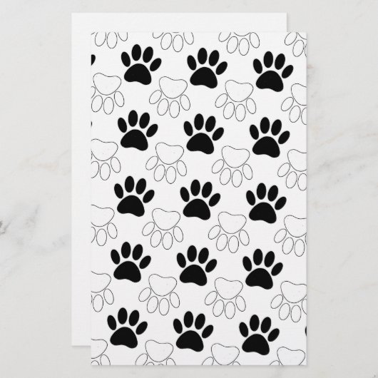 白黒の犬の手の印刷パターン 便箋 (正面/裏面)
