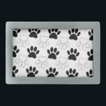 白黒の犬の手の印刷パターン 長方形ベルトバックル<br><div class="desc">犬の前足の白黒の模様がプリントされる。オリジナルデザイン漫画スタイル。</div>