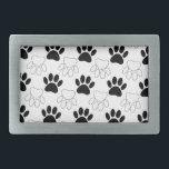 白黒の犬の手の印刷パターン 長方形ベルトバックル<br><div class="desc">犬の前足の白黒の模様がプリントされる。オリジナルデザイン漫画スタイル。</div>