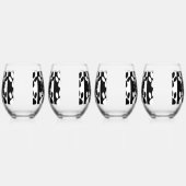 白黒の犬の手足とストライプモノグラム ステムなしワイングラス (左)