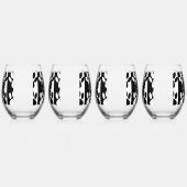 白黒の犬の手足とストライプモノグラム ステムなしワイングラス (右)