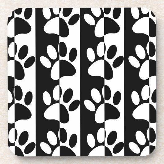 白黒の犬の手足とストライプ コースター (正面)