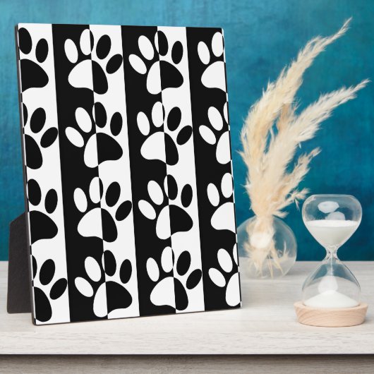 白黒の犬の手足とストライプ フォトプラーク (側面)