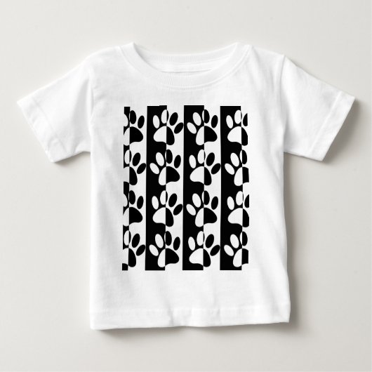 白黒の犬の手足とストライプ ベビーTシャツ (正面)