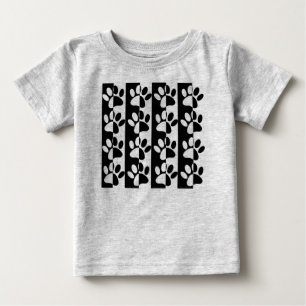白黒の犬の手足とストライプ ベビーTシャツ