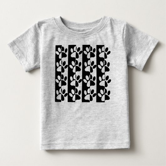 白黒の犬の手足とストライプ ベビーTシャツ (正面)
