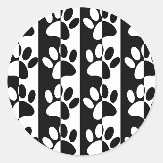 白黒の犬の手足とストライプ ラウンドシール (正面)