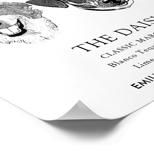 白黒の犬の結婚特徴的な飲み書き ポスター (角)