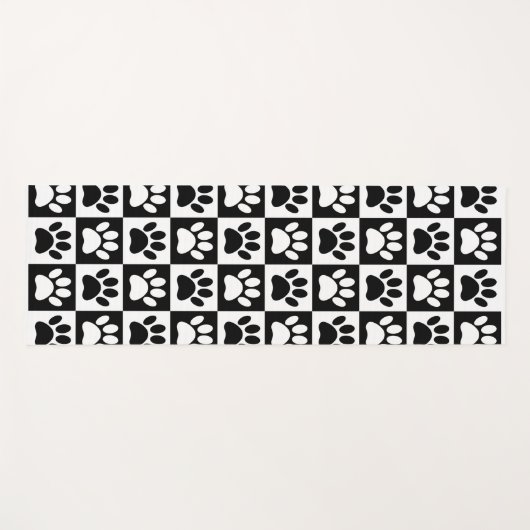 白黒の犬の足跡が四角形に印刷される ヨガマット (正面(横))