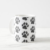 白黒の犬の足跡リノカット コーヒーマグカップ (正面左)