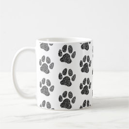 白黒の犬の足跡リノカット コーヒーマグカップ