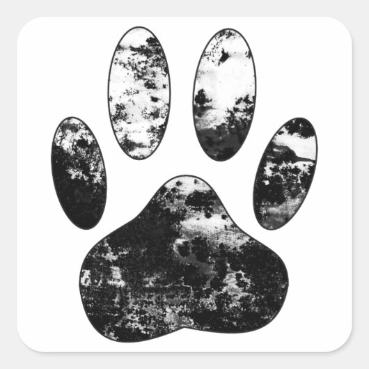 白黒の犬グランジの前刷り スクエアシール (正面)