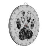 白黒の犬グランジの前刷り ダーツボード (正面左)