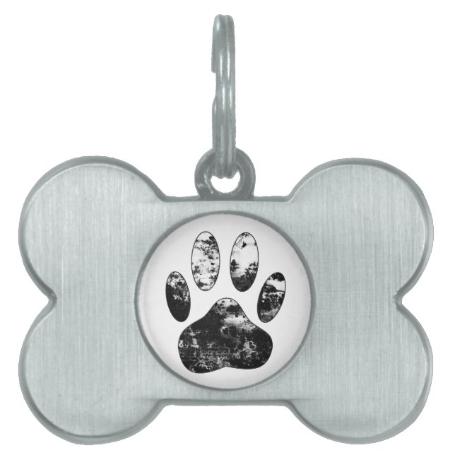 白黒の犬グランジの前刷り ペットネームタグ (正面)