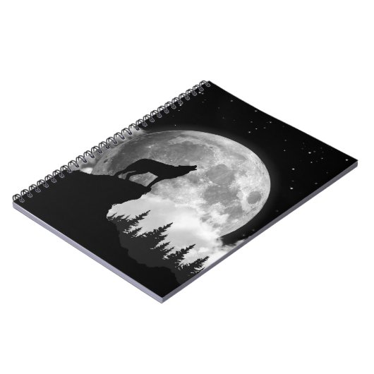 白黒の狼が月で吠える ノートブック (左側)