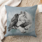 白黒の狼とカラスのスケッチ クッション (ブランケット)