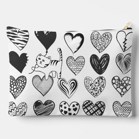 白黒の猫とハート アクセサリーポーチ (裏面)
