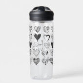 白黒の猫とハート ウォーターボトル (正面)