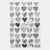 白黒の猫とハート キッチンタオル (縦)