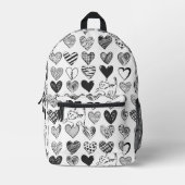 白黒の猫とハート プリントバックパック (正面)