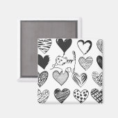 白黒の猫とハート マグネット (正面/裏面)