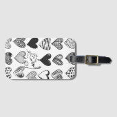 白黒の猫とハート ラゲッジタグ (正面横)