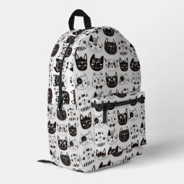 白黒の猫のおもしろい顔パターン プリントバックパック