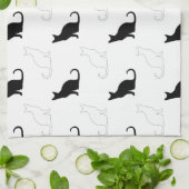 白黒の猫のシルエット キッチンタオル (折り畳み)
