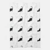 白黒の猫のシルエット キッチンタオル (縦)