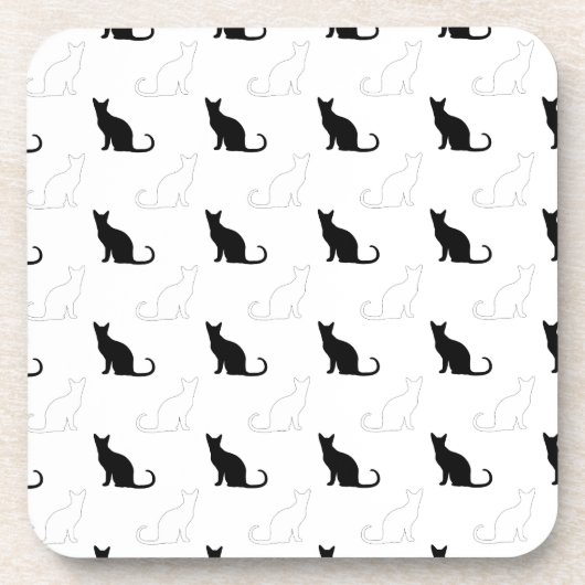 白黒の猫のシルエット コースター (正面)