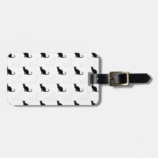 白黒の猫のシルエット ラゲッジタグ (正面横)