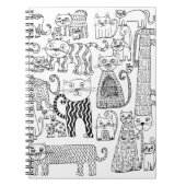 白黒の猫の手描きアーモダント ノートブック (正面)