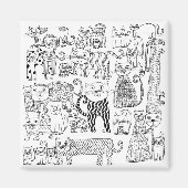 白黒の猫の手描きアーモダント マグネット (正面)