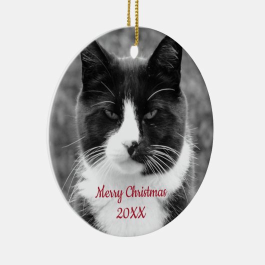 白黒の猫をカスタマイズ セラミックオーナメント (右)