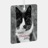 白黒の猫をカスタマイズ メタルオーナメント (正面右)