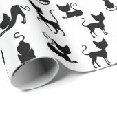白黒の猫シルエット ラッピングペーパー (ロールコーナー)