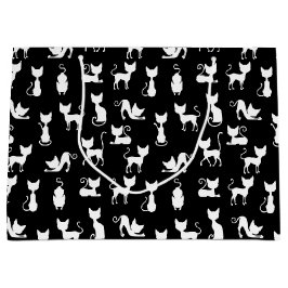 白黒の猫シルエット ラージペーパーバッグ