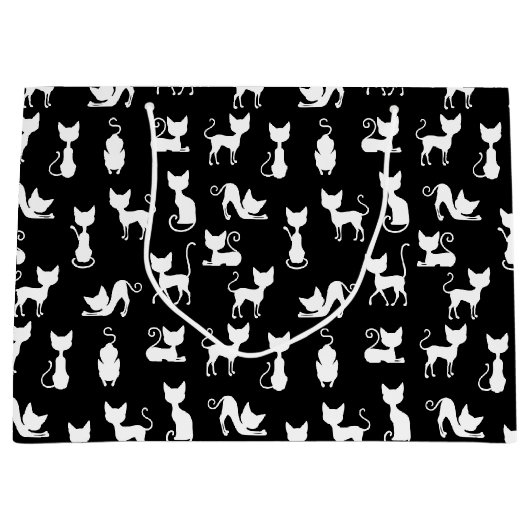 白黒の猫シルエット ラージペーパーバッグ (正面)