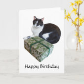 白黒の猫用誕生日カード カード (黄色い花)