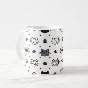 白黒の猫背景 コーヒーマグカップ