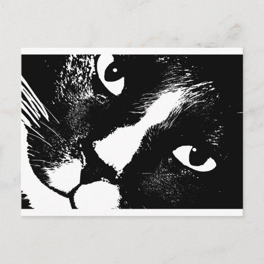 白黒の猫顔 ポストカード (正面)